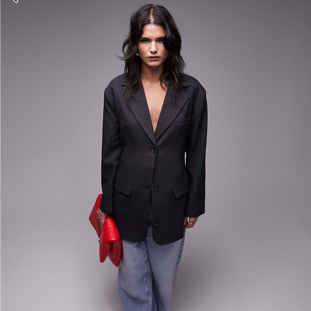 NWT Topshop deconstructed cut out back blazer in grey